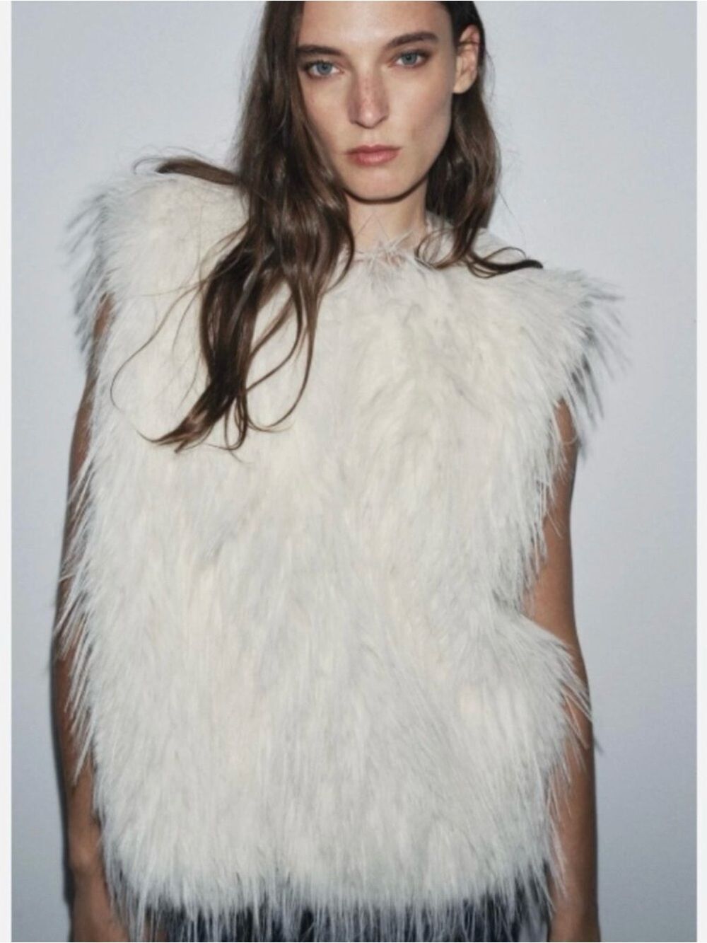 NWT ZARA White Faux Fur Vest Size S